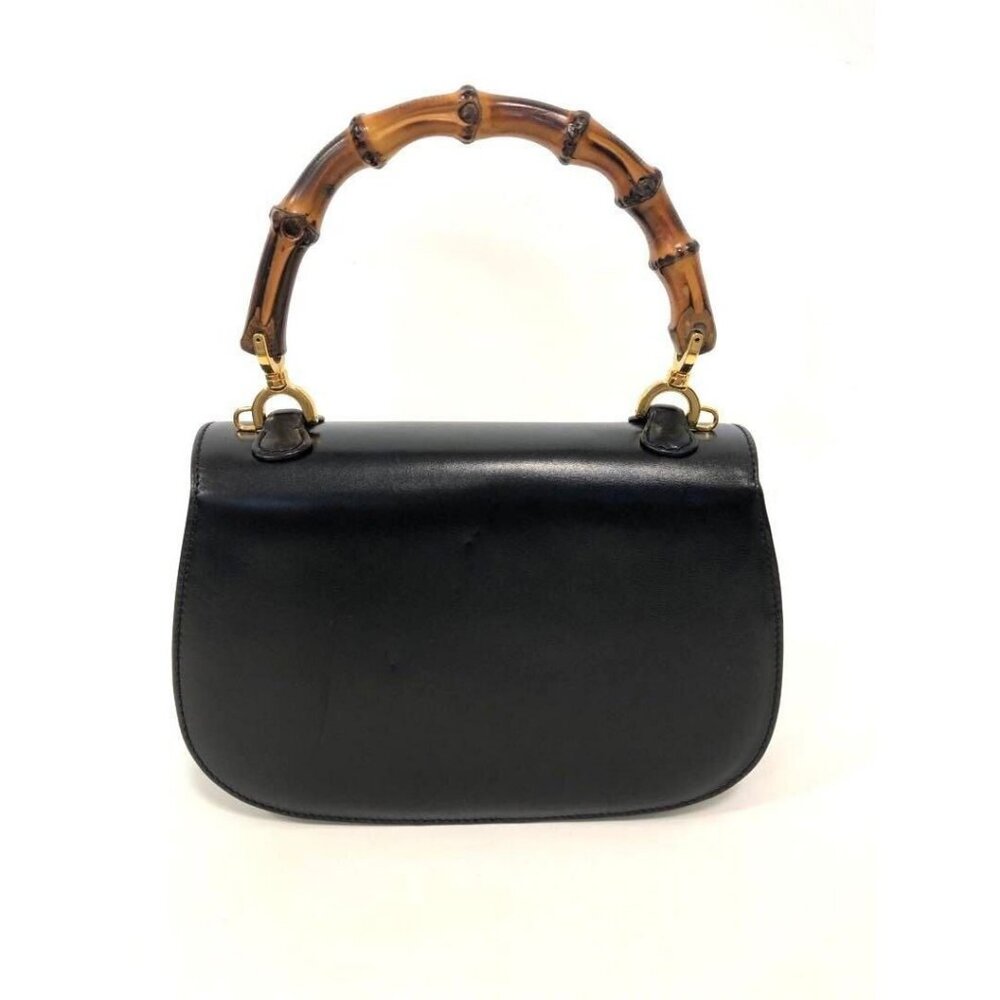 Gucci GG Bamboo 1947 Vintage Shoulder Bag Purse Black Leather Handle - Picture 4 of 15